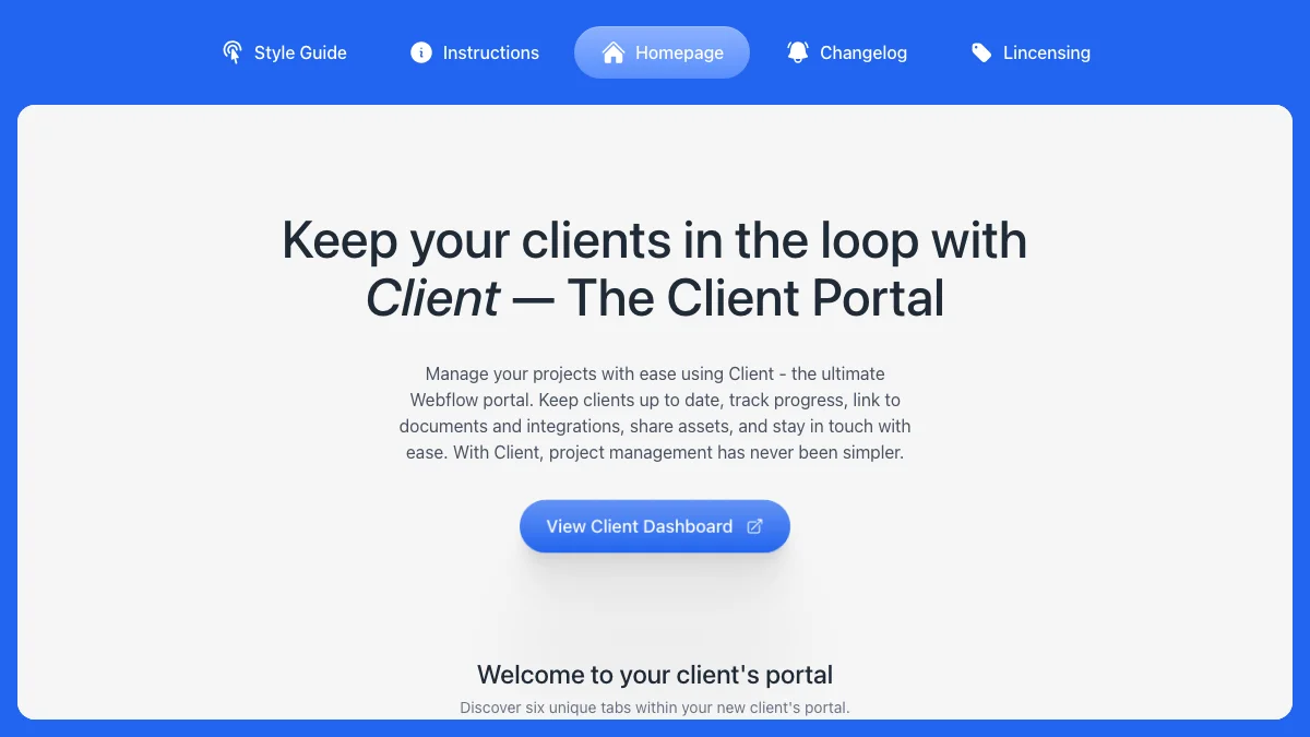 Screenshot of the Client theme homepage