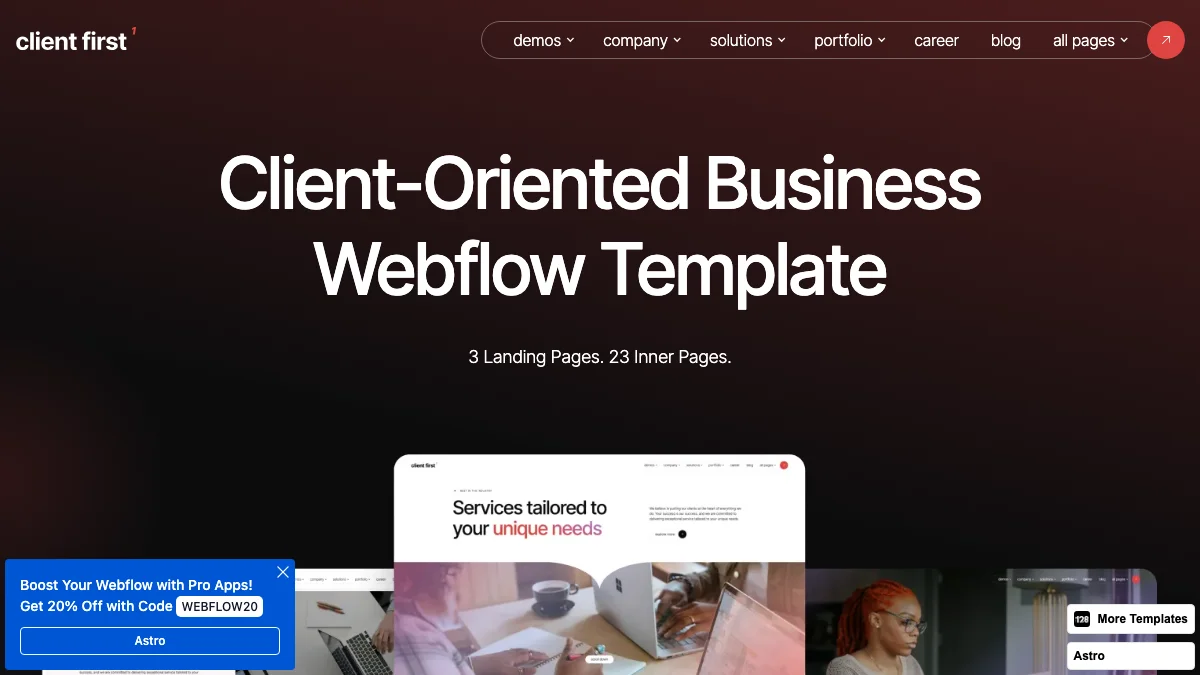 Screenshot of the Client First 128 theme homepage