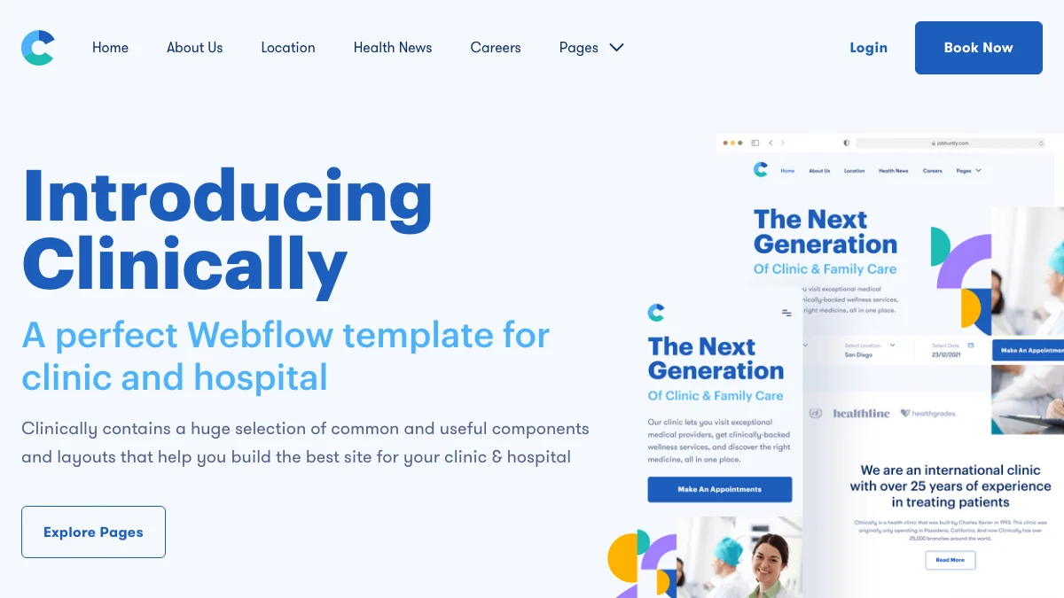 Screenshot of the Clinically theme homepage