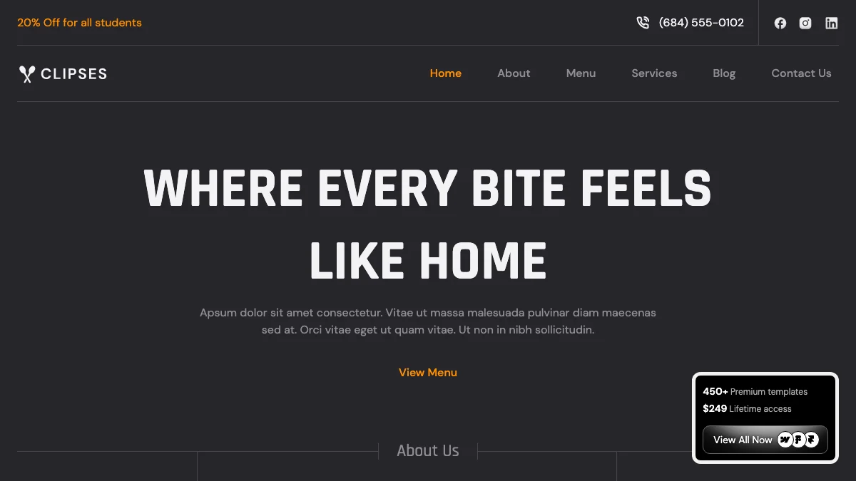 Screenshot of the Clipses theme homepage