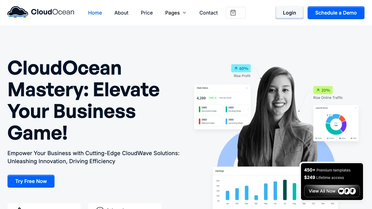 Screenshot of the CloudOcean theme homepage