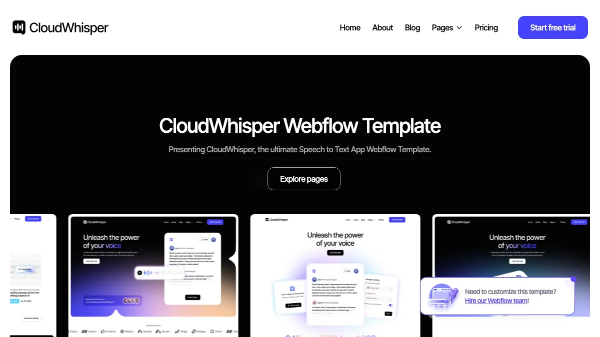Screenshot of the CloudWhisper theme homepage