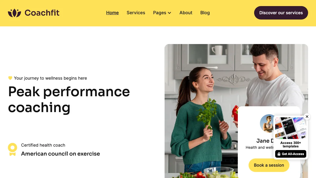 Screenshot of the Coachfit theme homepage