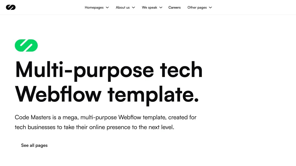 Screenshot of the Code Masters theme homepage