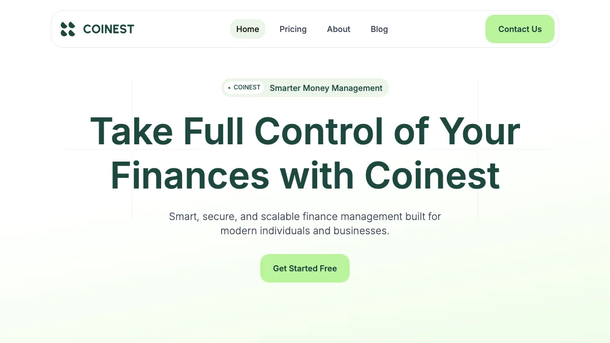 Screenshot of the Coinest theme homepage