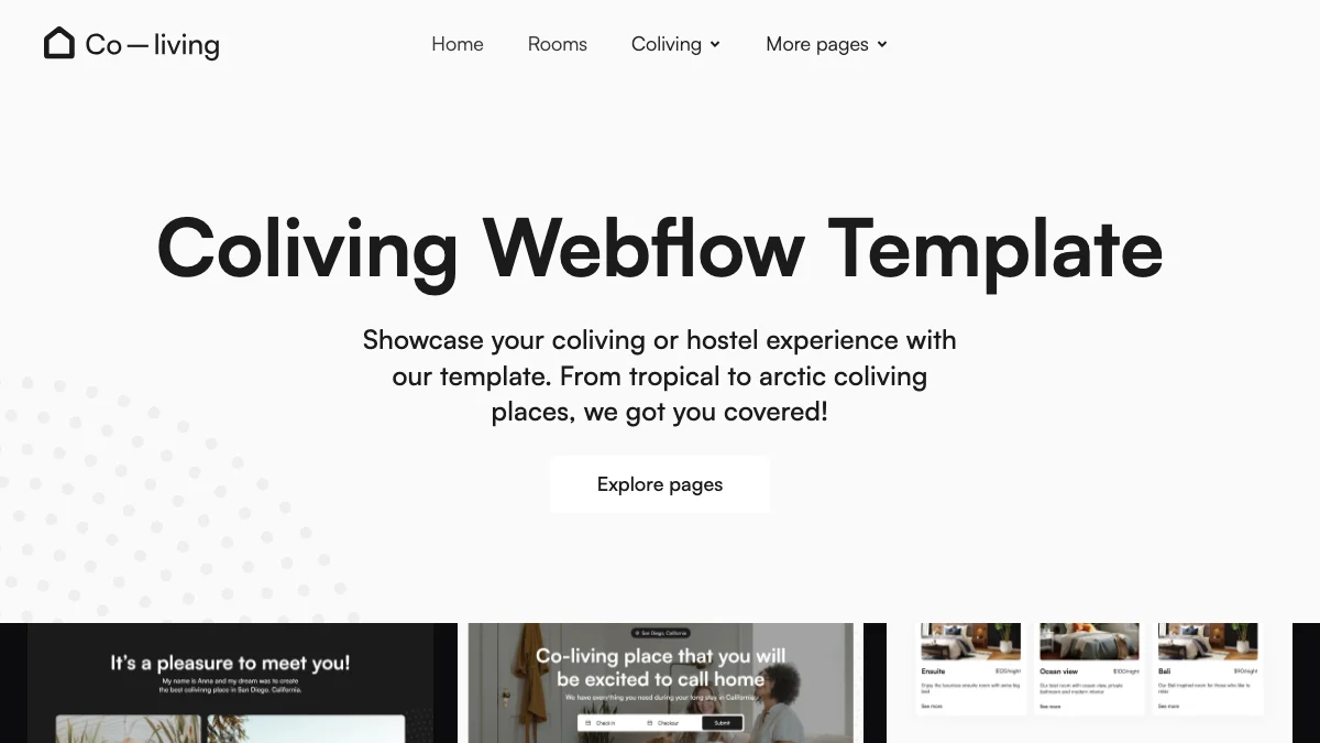 Screenshot of the Coliving theme homepage