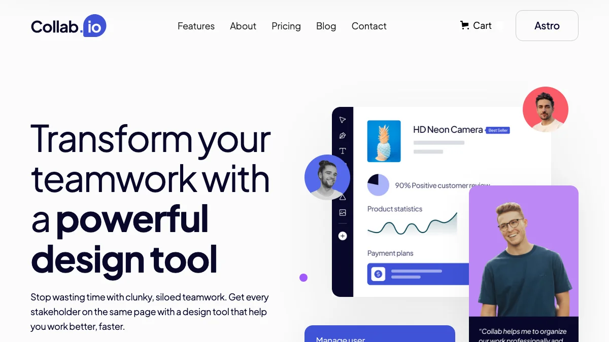 Screenshot of the Collab theme homepage