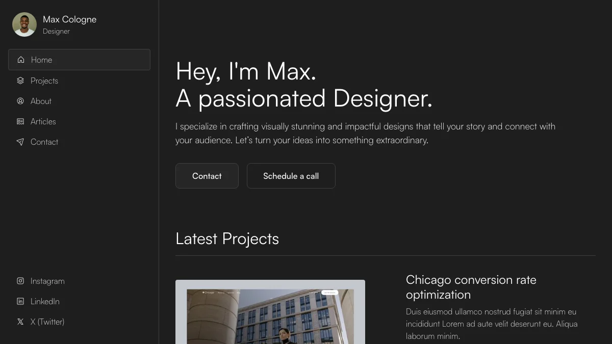 Screenshot of the Cologne theme homepage