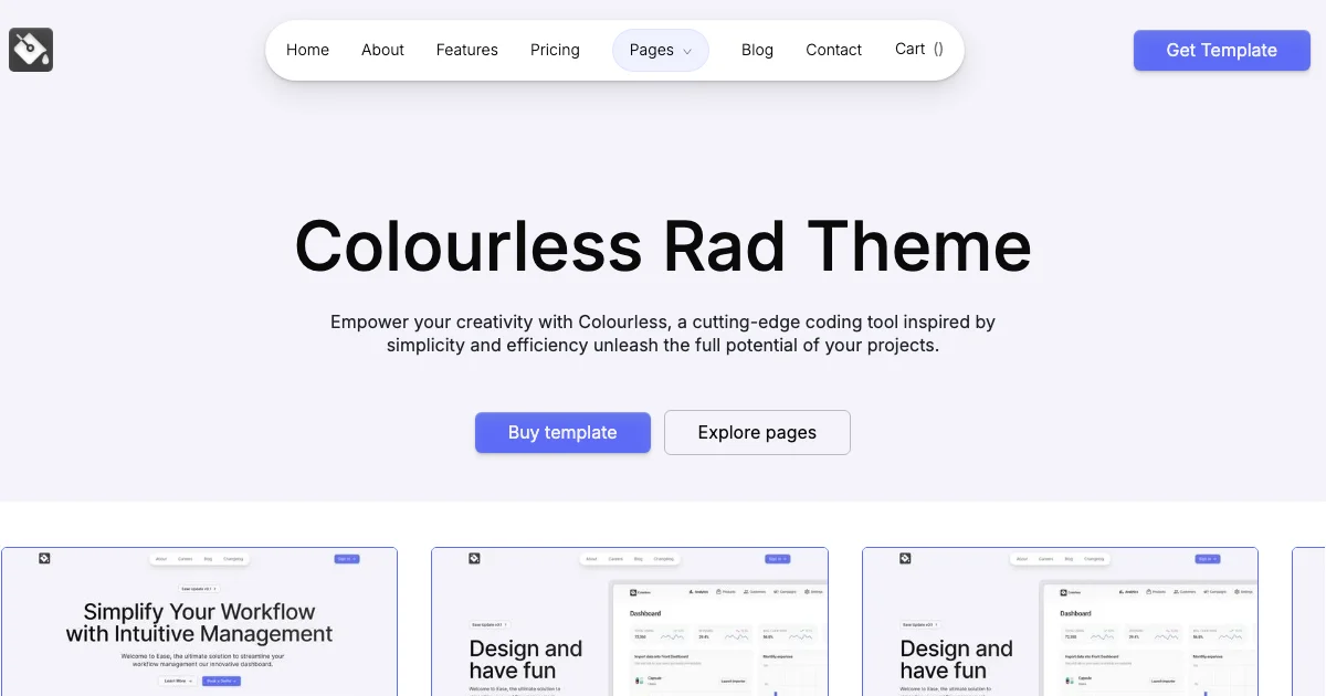 Screenshot of the Colourless theme homepage