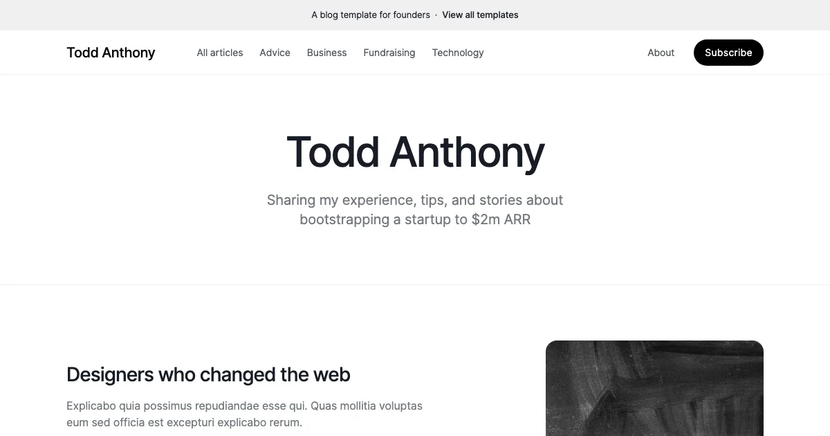 Screenshot of the Column theme homepage