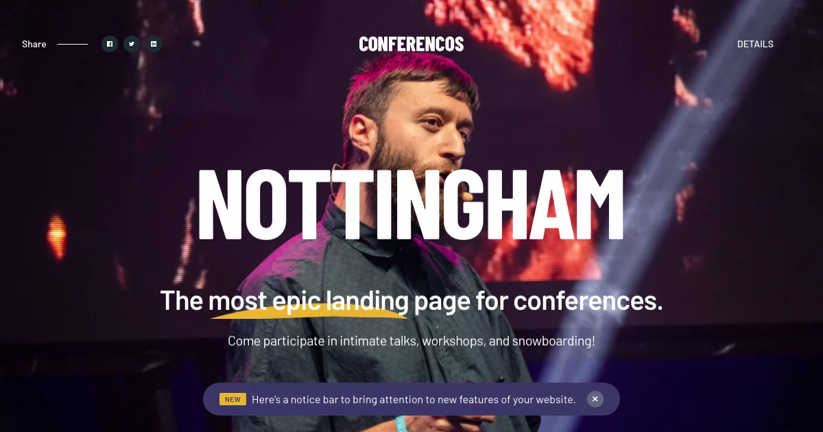 Screenshot of the Conferencos theme homepage