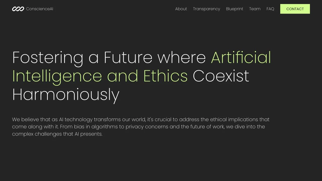 Screenshot of the Conscience theme homepage