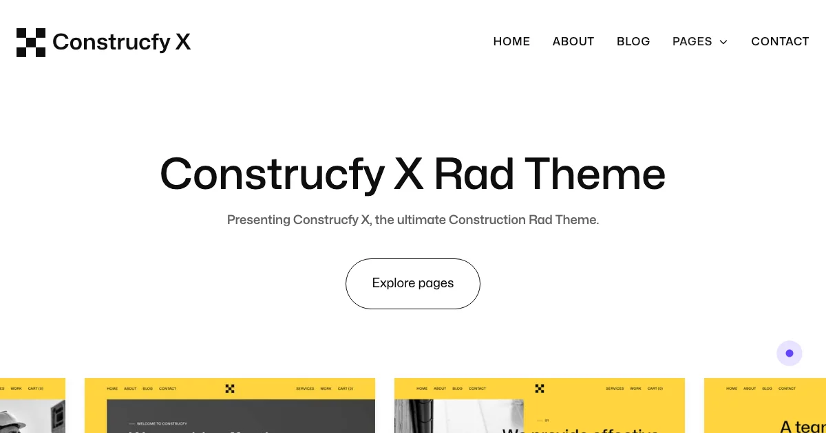 Screenshot of the Construcfy X theme homepage