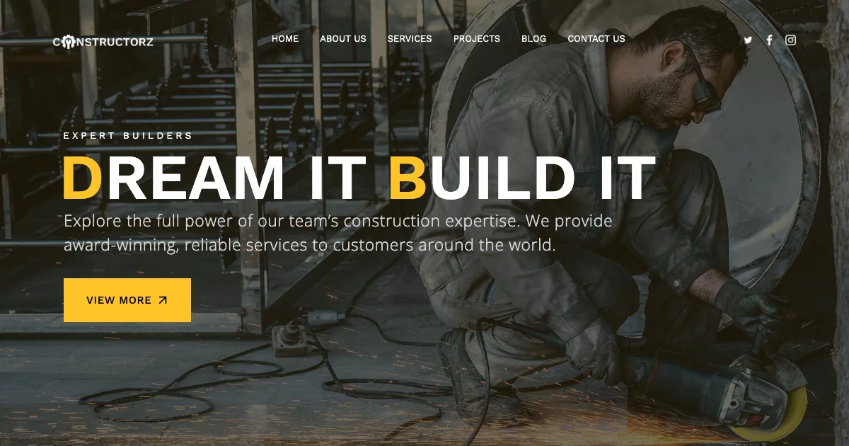 Screenshot of the Constructorz theme homepage