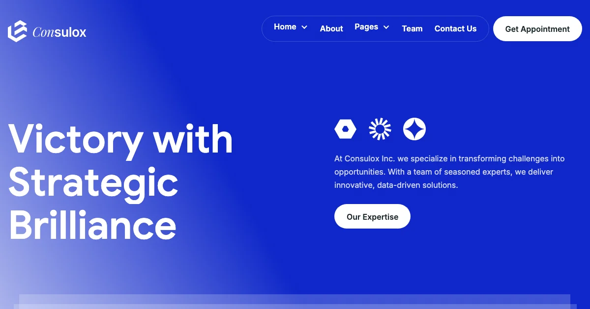 Screenshot of the Consulox theme homepage
