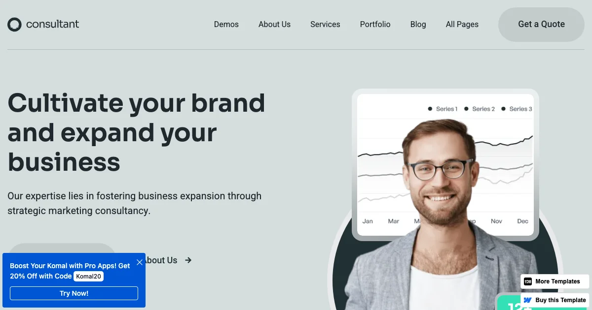 Screenshot of the Consultant 128 theme homepage
