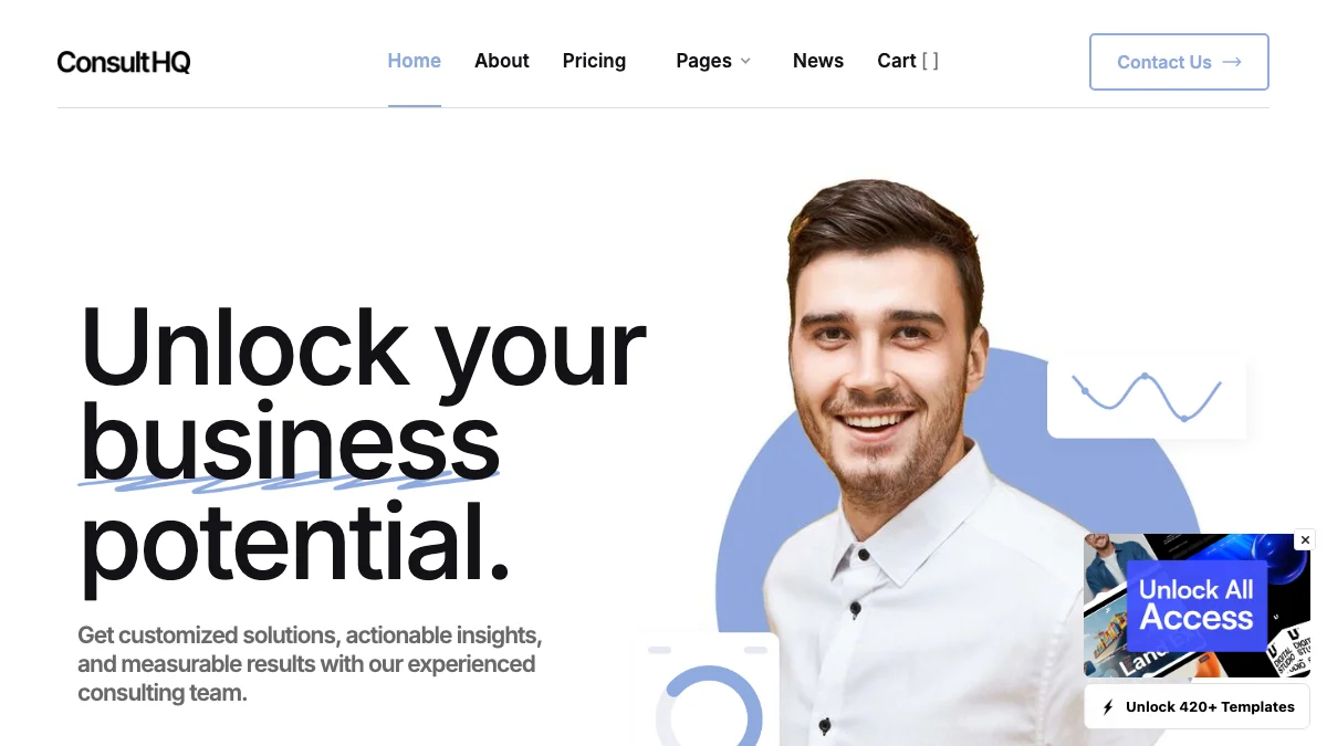 Screenshot of the ConsultHQ Light theme homepage