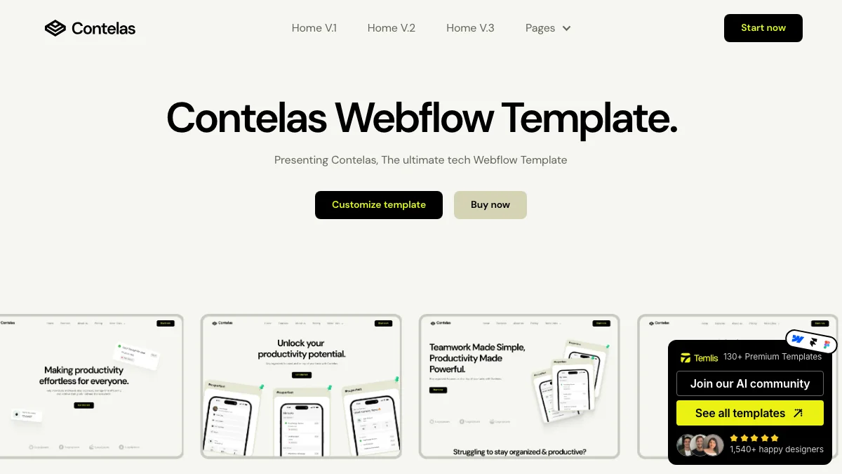 Screenshot of the Contelas theme homepage