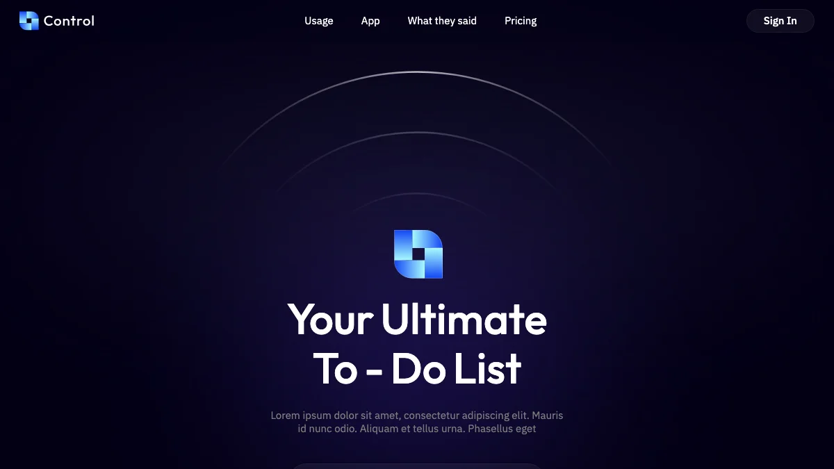 Screenshot of the Control theme homepage