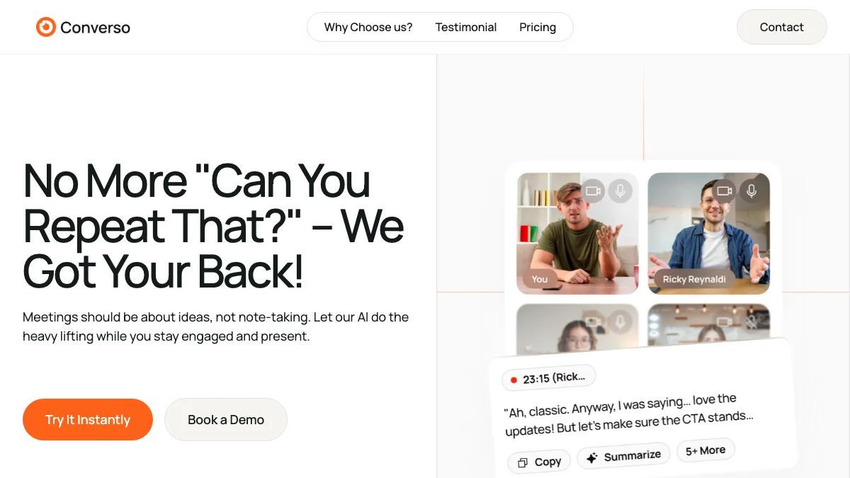 Screenshot of the Converso theme homepage