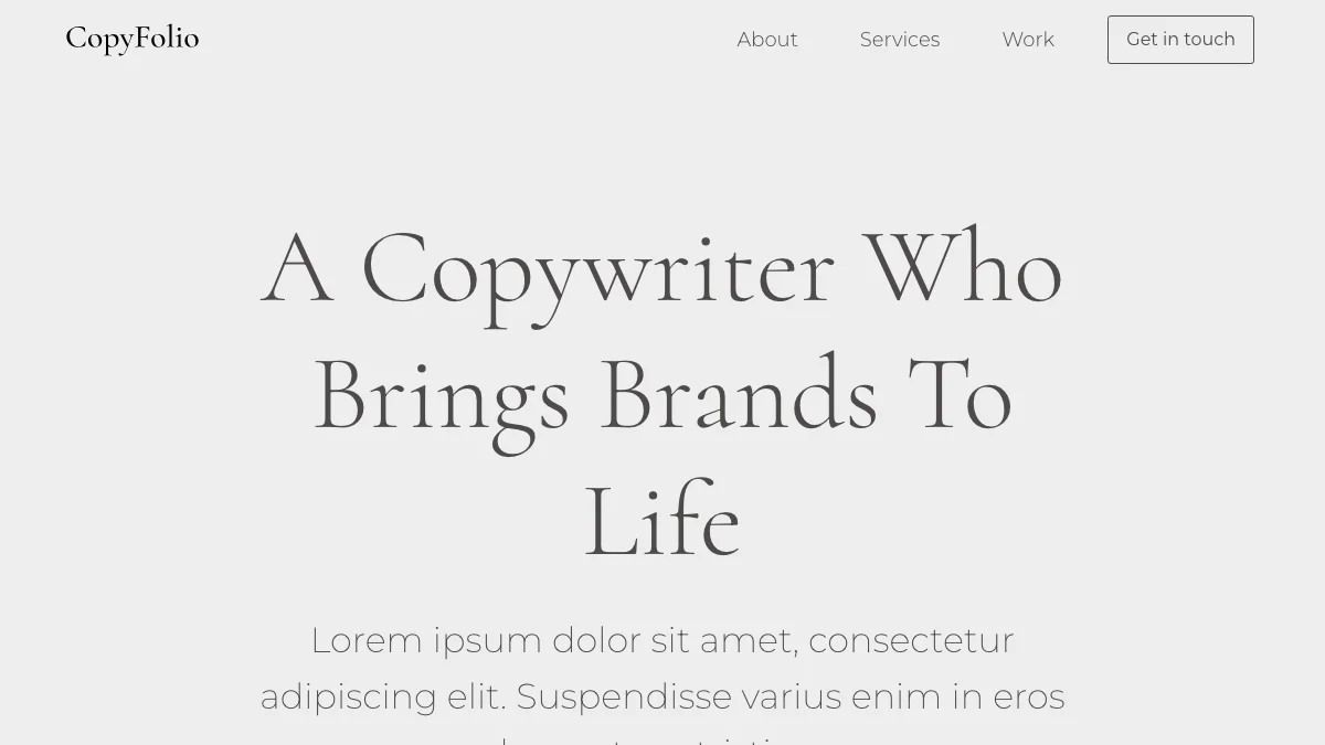 Screenshot of the CopyFolio theme homepage
