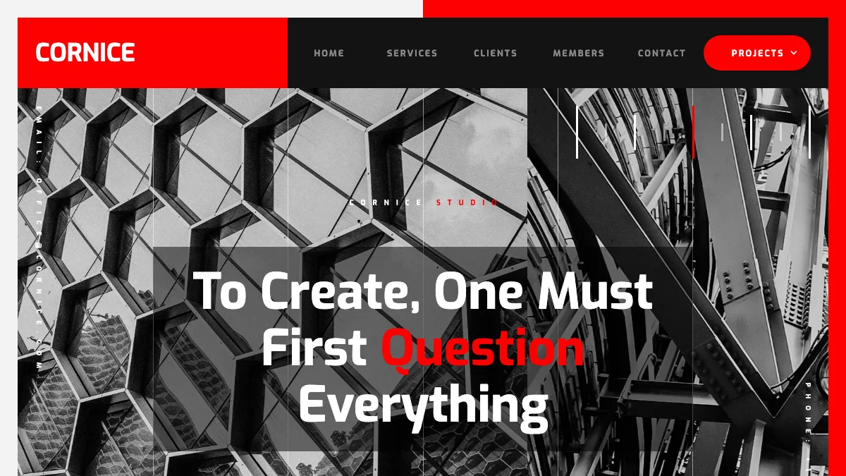 Screenshot of the Cornice theme homepage