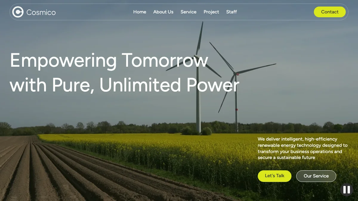 Screenshot of the Cosmico theme homepage