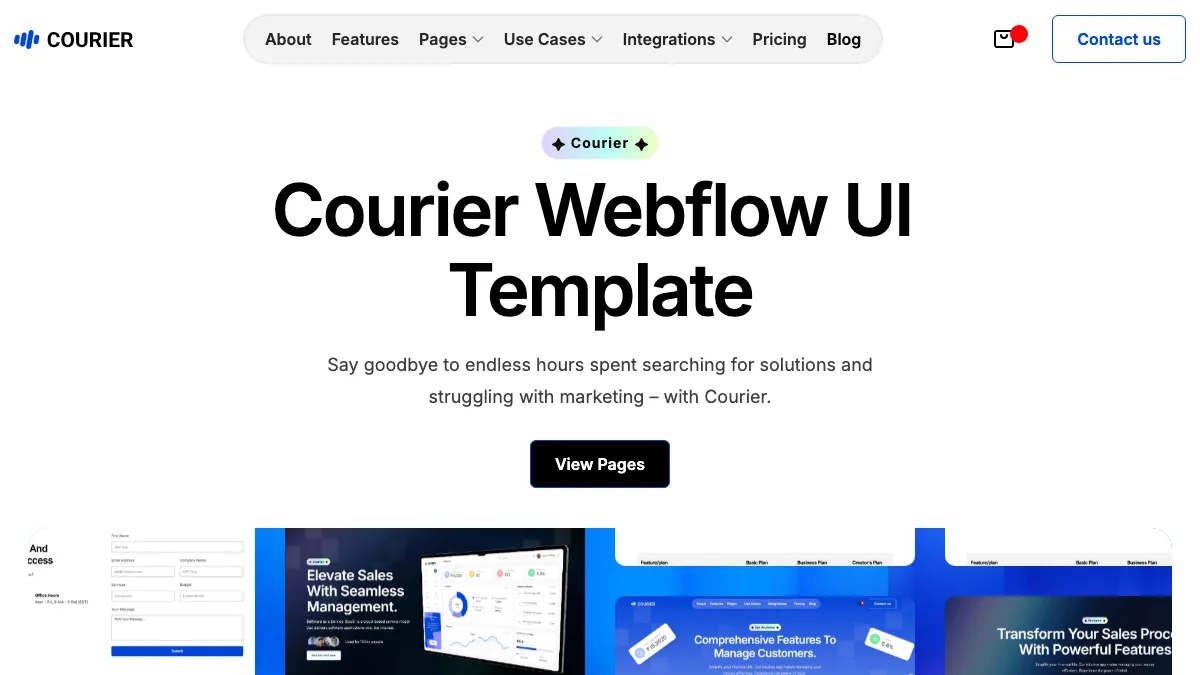 Screenshot of the Courier theme homepage