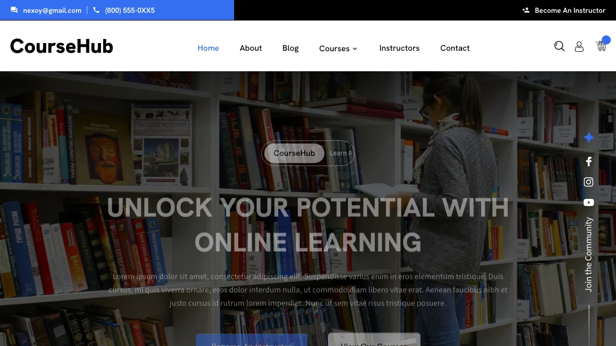 Screenshot of the Course Hub theme homepage