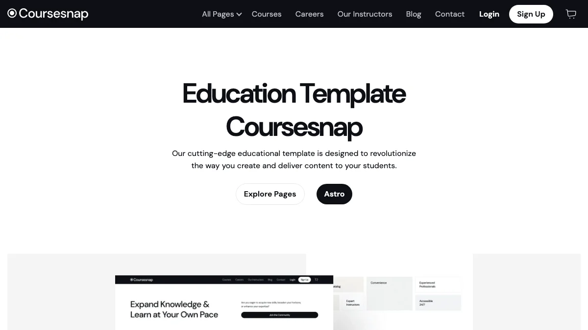 Screenshot of the Coursesnap theme homepage