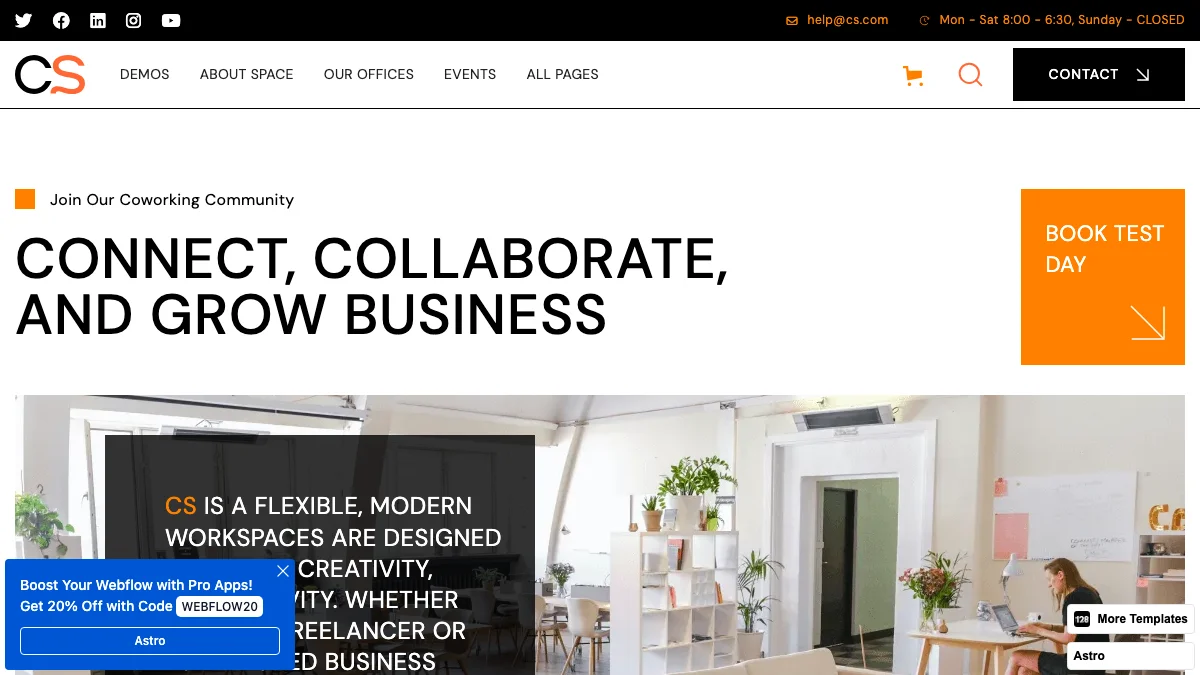 Screenshot of the Coworking 128 theme homepage