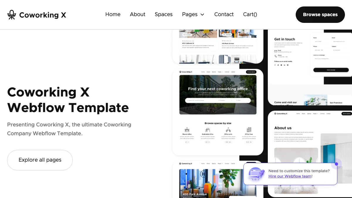 Screenshot of the Coworking X theme homepage