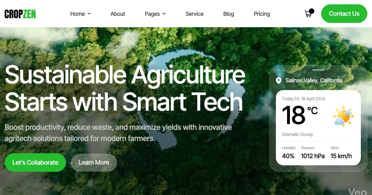 Screenshot of the Cropzen theme homepage