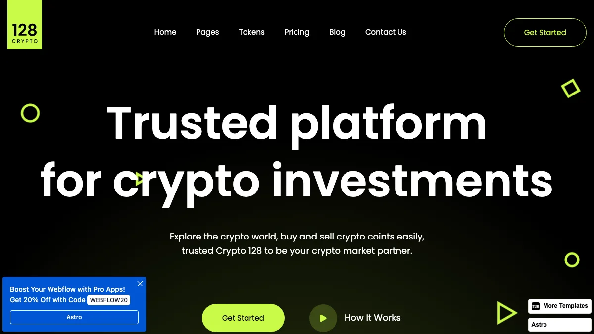 Screenshot of the Crypto 128 theme homepage