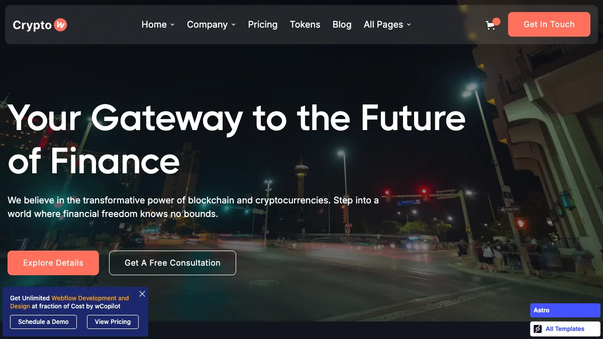 Screenshot of the Crypto W theme homepage