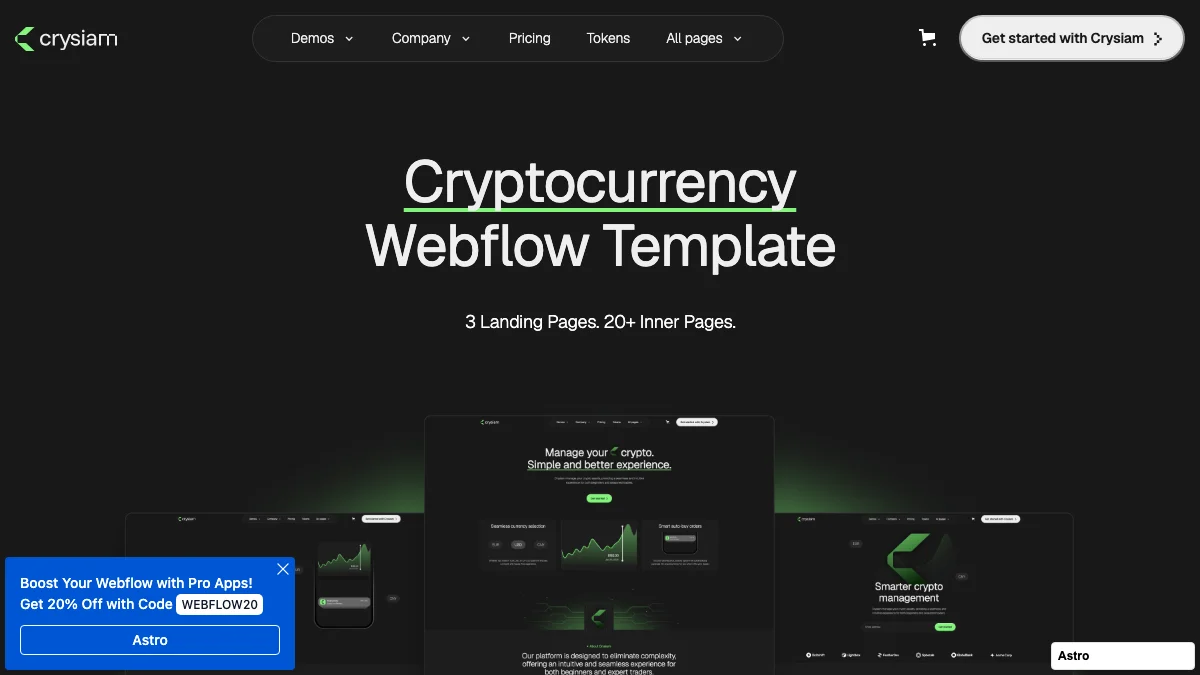 Screenshot of the Crysiam theme homepage