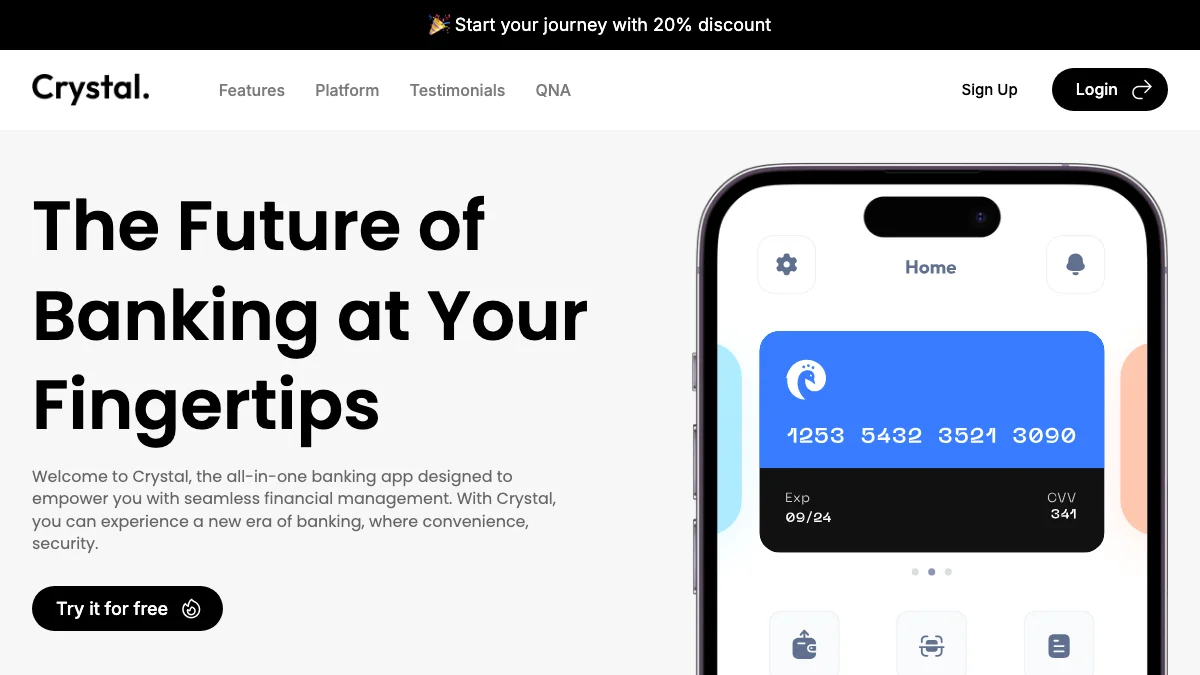 Screenshot of the Crystal theme homepage