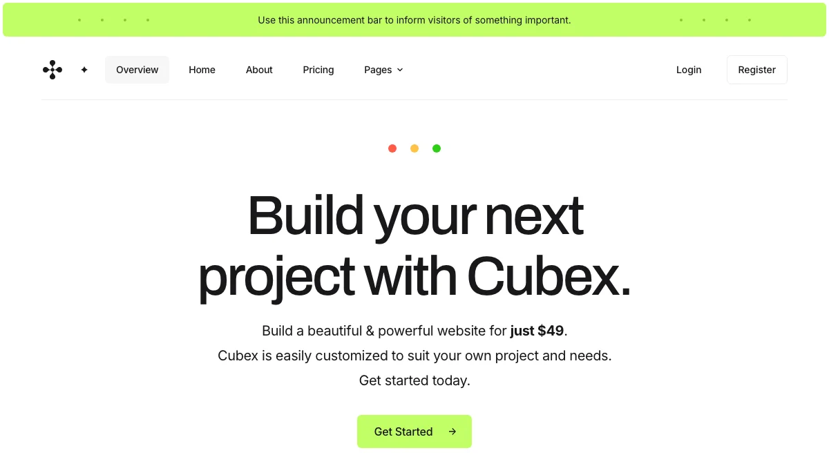 Screenshot of the Cubex theme homepage