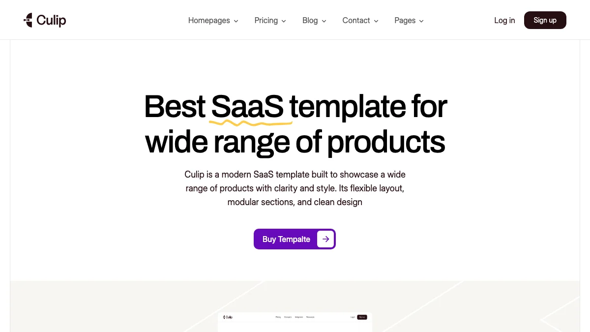 Screenshot of the Culip theme homepage