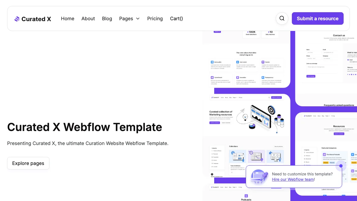 Screenshot of the Curated X theme homepage