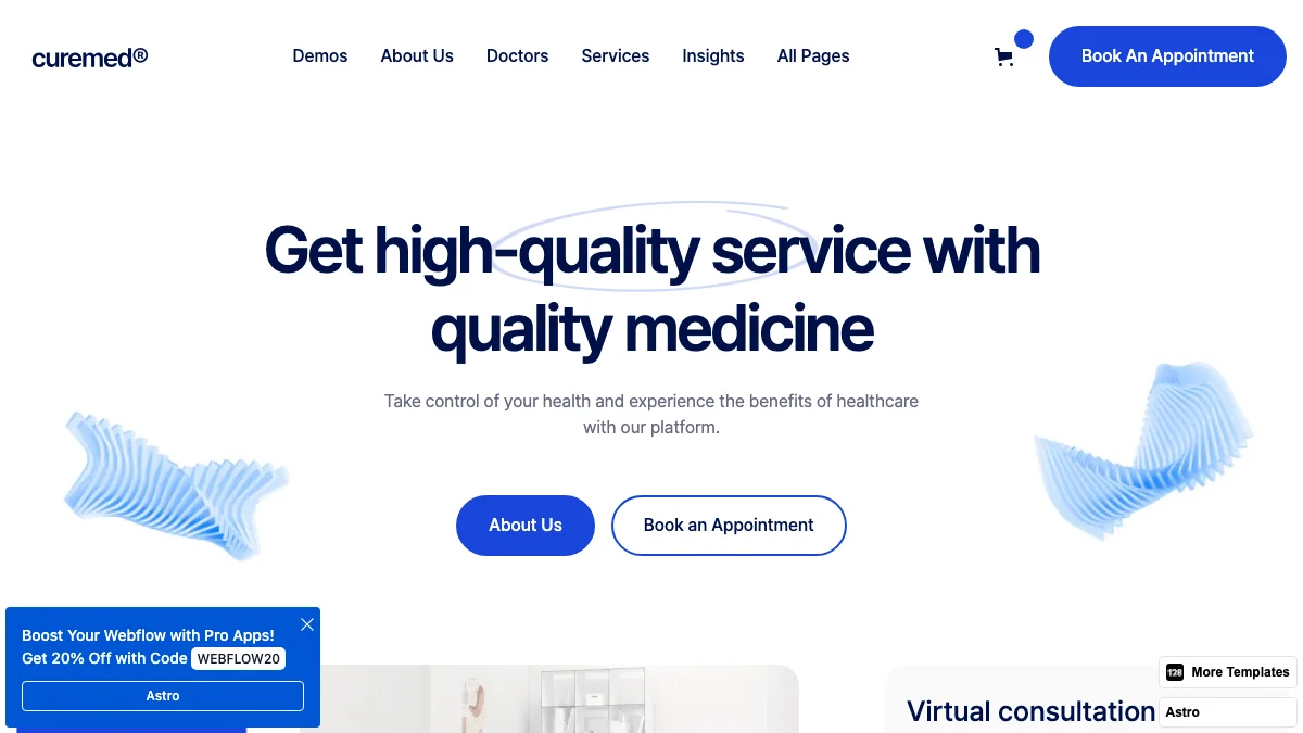Screenshot of the Curemed 128 theme homepage