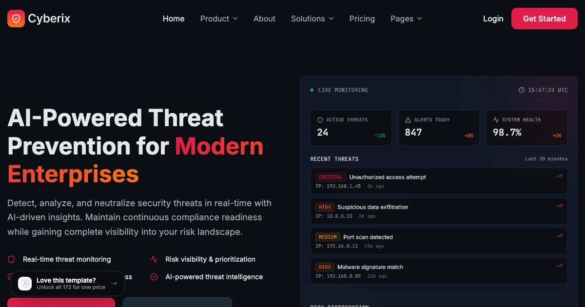 Screenshot of the Cyberix theme homepage