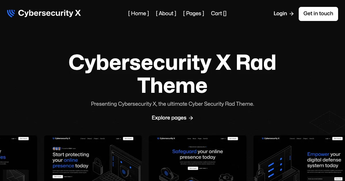 Screenshot of the Cybersecurity X theme homepage