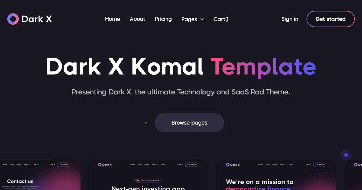 Screenshot of the Dark X theme homepage