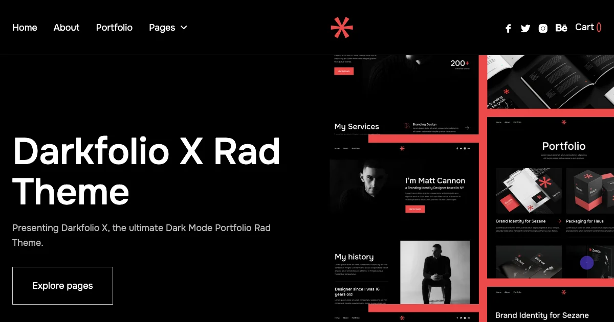 Screenshot of the Darkfolio X theme homepage