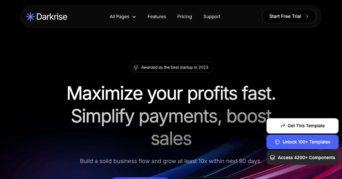 Screenshot of the DarkRise theme homepage
