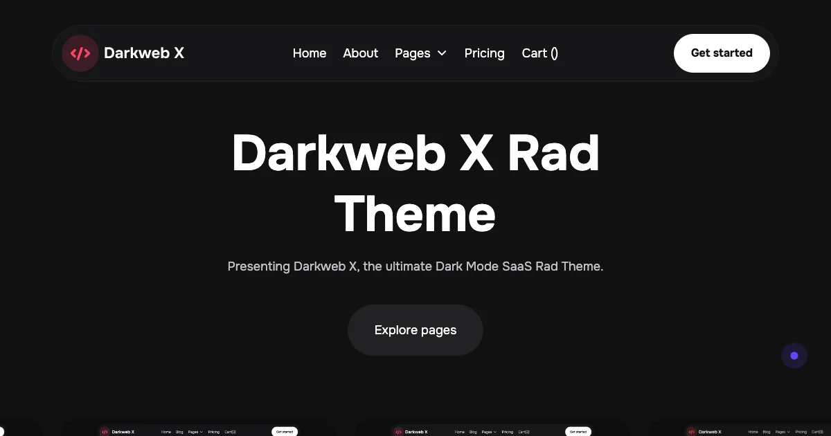 Screenshot of the Darkweb X theme homepage