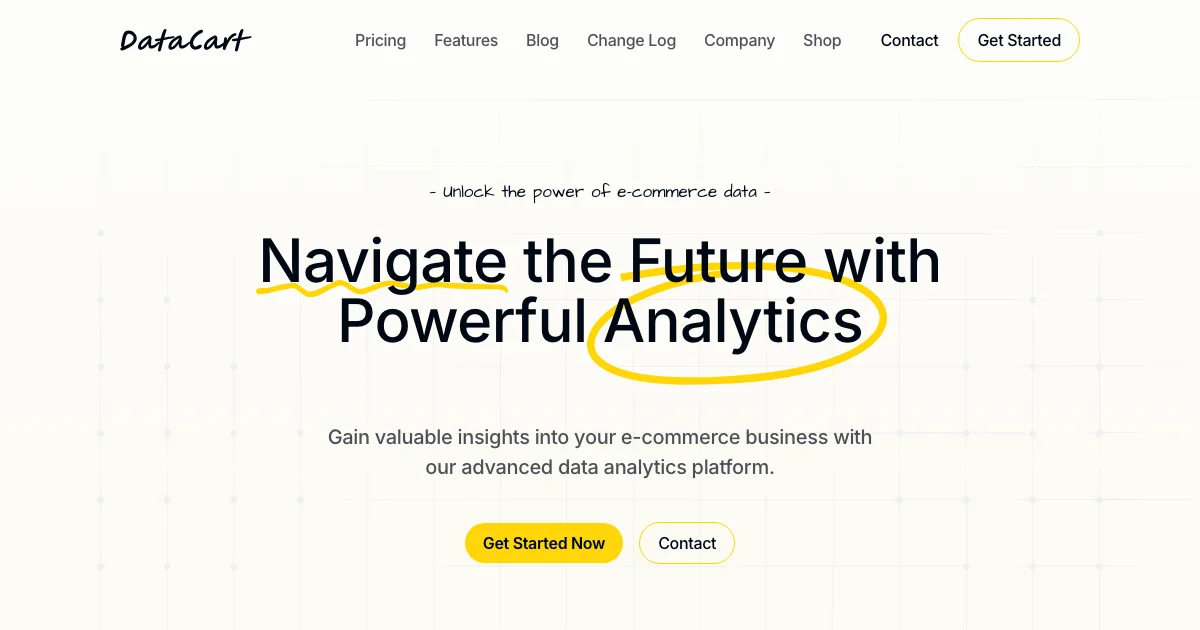 Screenshot of the DataCart theme homepage