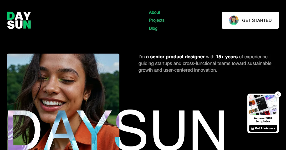 Screenshot of the Daysun theme homepage