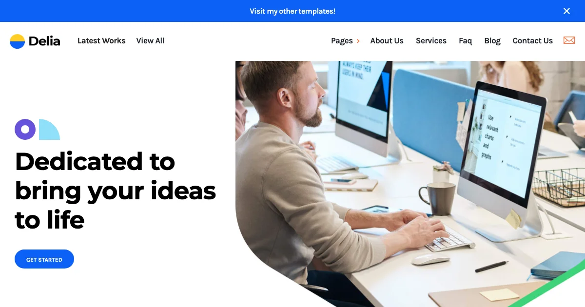 Screenshot of the Delia theme homepage